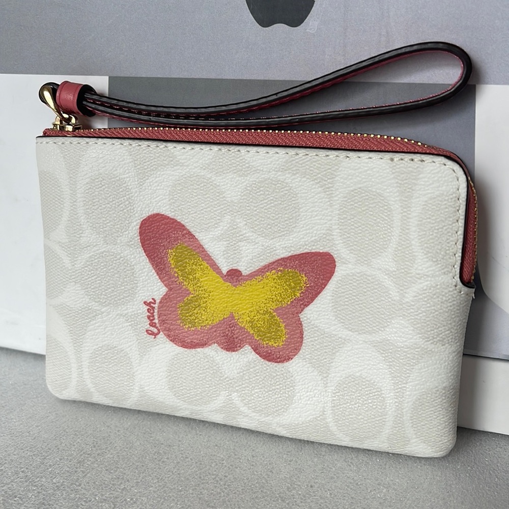 Coach Butterfly Corner Zip Signature Canvas Wristlet Gem